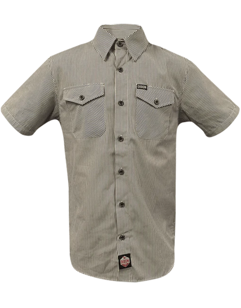 DIXXON MENS WORKFORCE S/S SHIRT (BROWN/WHITE STRIPED)