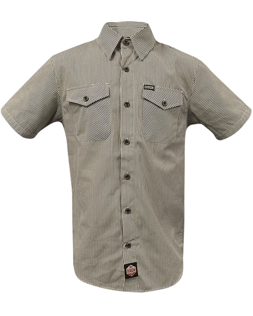 DIXXON MENS WORKFORCE S/S SHIRT - BROWN/WHITE STRIPED