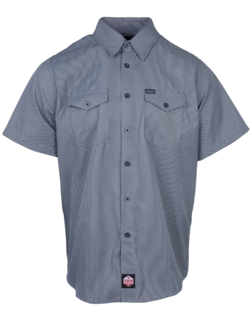 DIXXON MENS WORKFORCE S/S SHIRT (NAVY/GREY STRIPED)