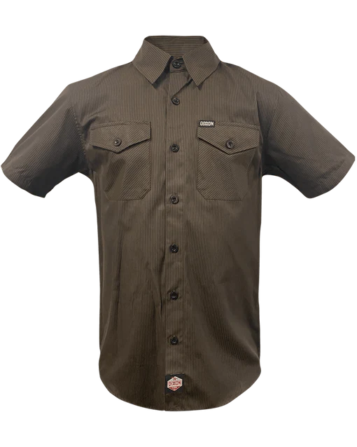 DIXXON MENS WORKFORCE S/S SHIRT - BROWN/BLACK STRIPED