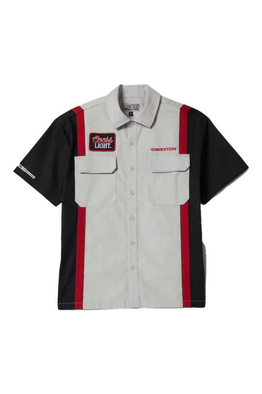 BRIXTON COORS LIGHT SHAKE DOWN S/S WOVEN - SILVER/BLACK