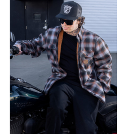 DIXXON MENS COPPERLINE SHERPA FLANNEL JACKET - BLACK/ORANGE