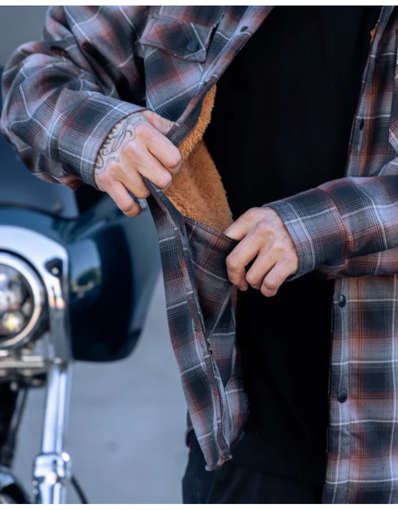 DIXXON MENS COPPERLINE SHERPA FLANNEL JACKET (BLACK/ORANGE)