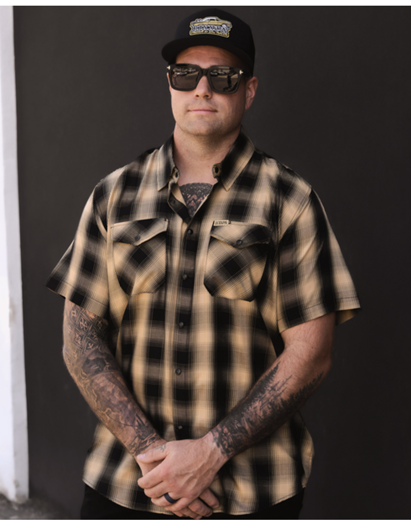 DIXXON MENS BARRIO HERITAGE S/S BAMBOO SHIRT (TAN/BLACK)