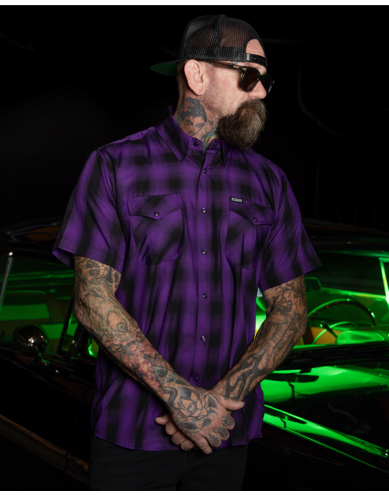 DIXXON MENS ROYALTY HERITAGE S/S BAMBOO SHIRT (PURPLE/BLACK)