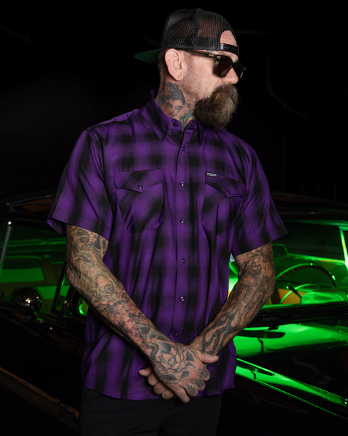 DIXXON MENS ROYALTY HERITAGE S/S BAMBOO SHIRT - PURPLE/BLACK