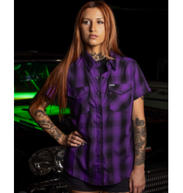 DIXXON WOMENS ROYALTY HERITAGE S/S BAMBOO SHIRT - PURPLE/BLACK