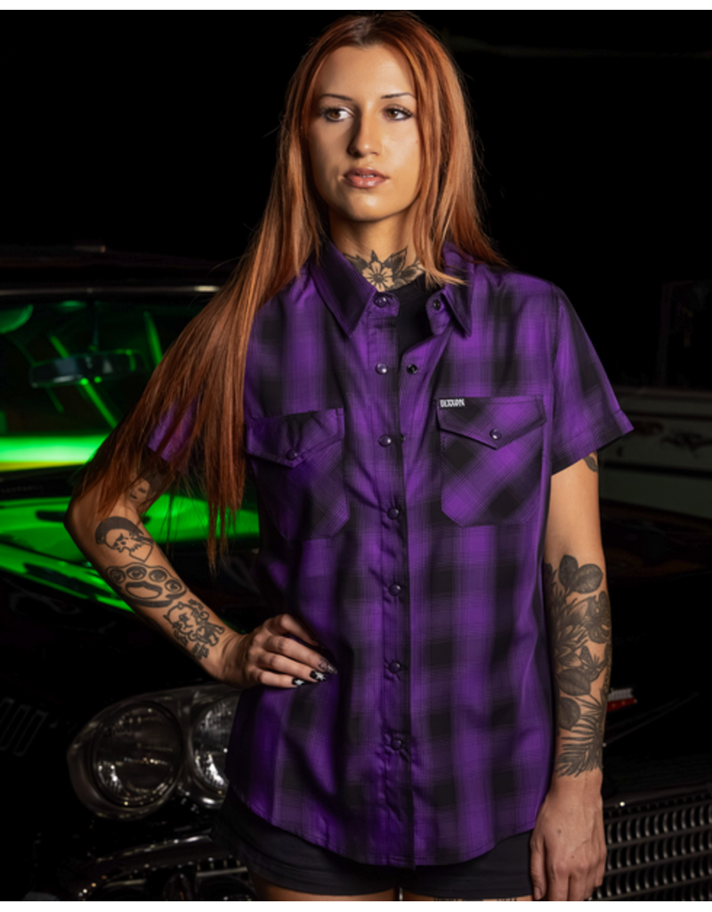 DIXXON WOMENS ROYALTY HERITAGE S/S BAMBOO SHIRT (PURPLE/BLACK)
