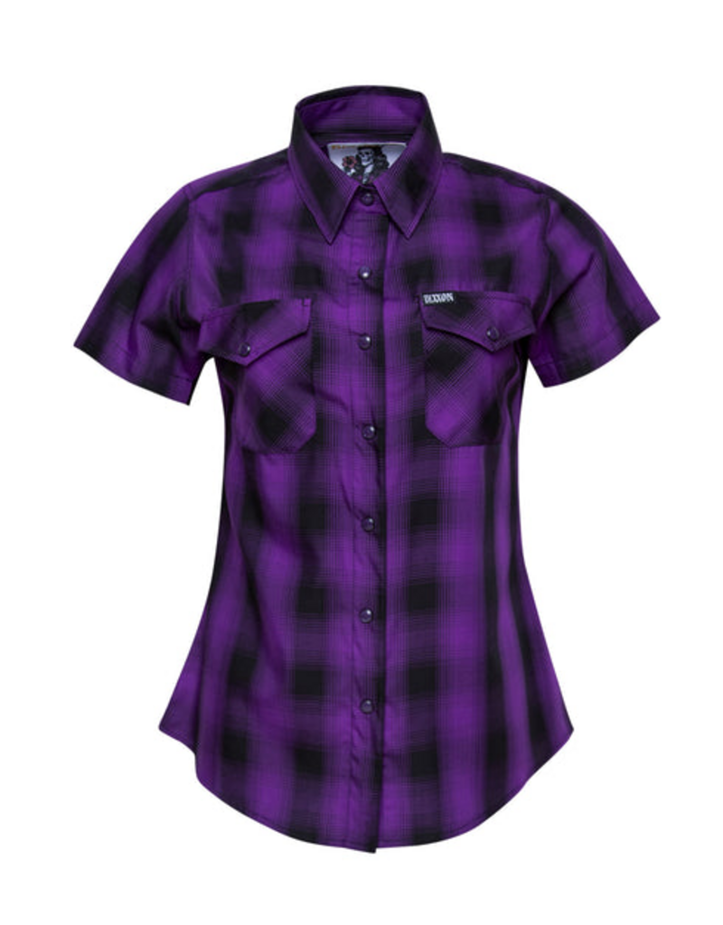 DIXXON WOMENS ROYALTY HERITAGE S/S BAMBOO SHIRT (PURPLE/BLACK)