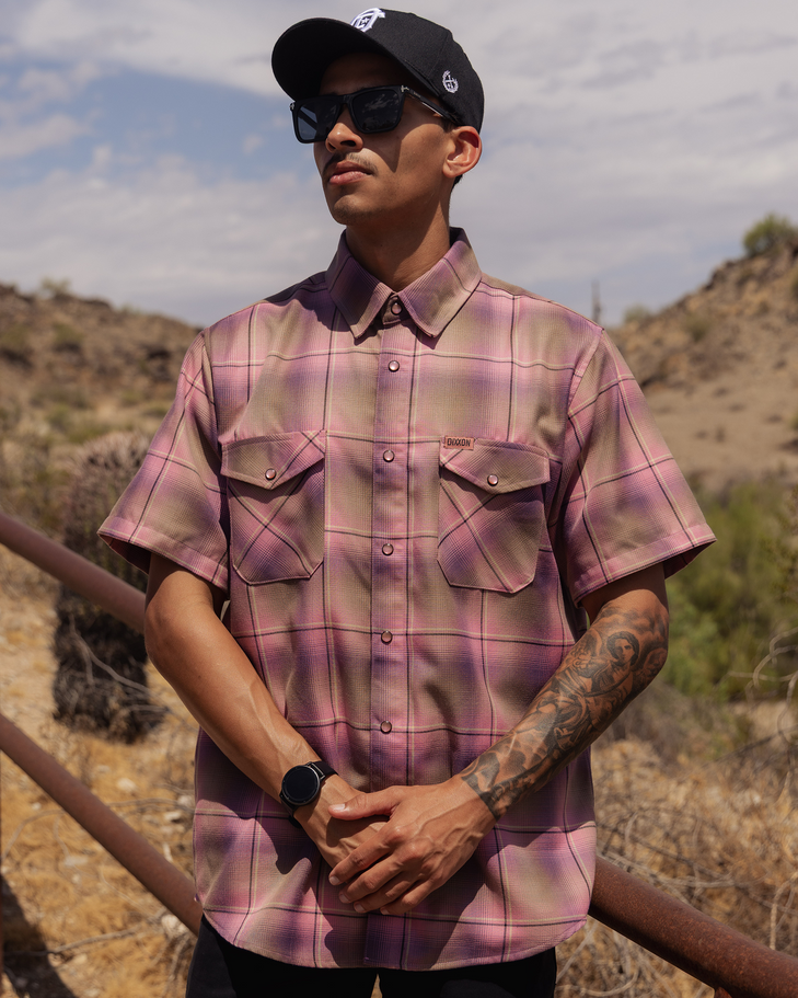 DIXXON MENS DESERT ROSE SHORTIE FLANNEL - PINK/PURPLE/YELLOW/BLACK