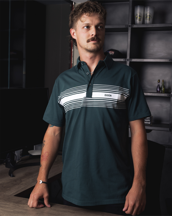 DIXXON MENS WHITE STRIPE PREMIUM STRIPED POLO  - STRIPED GREEN
