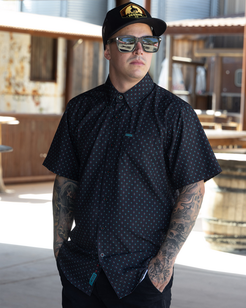 DIXXON MENS HIGH DESERT S/S PARTY SHIRT - BLACK/TEAL