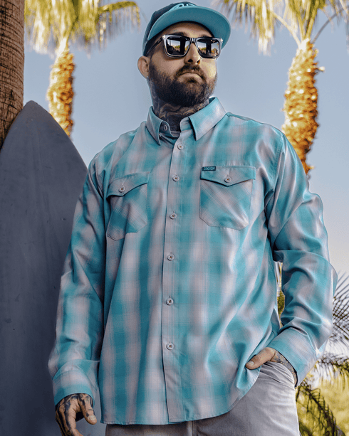 DIXXON MENS THE CURL L/S BAMBOO SHIRT - BLUE/WHITE/PINK