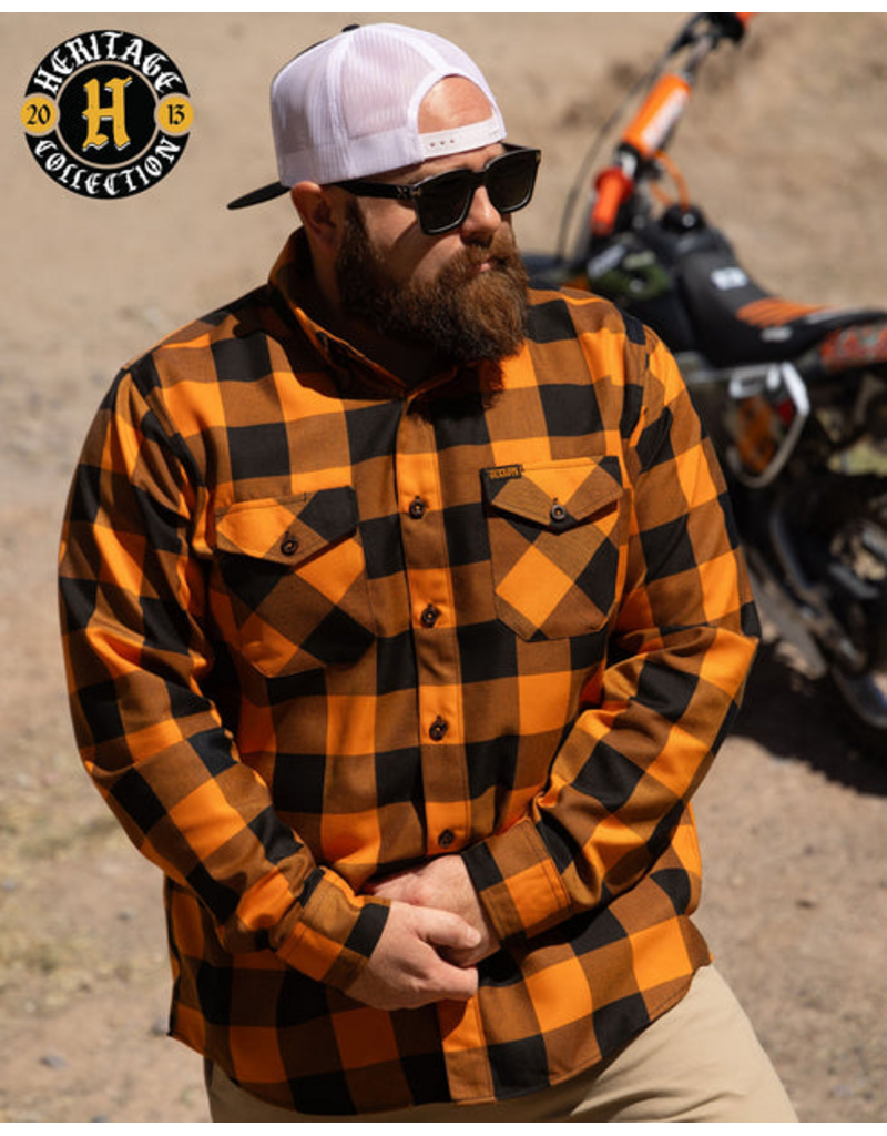DIXXON MENS FLAT TRACK HERITAGE FLANNEL (ORANGE/BLACK)