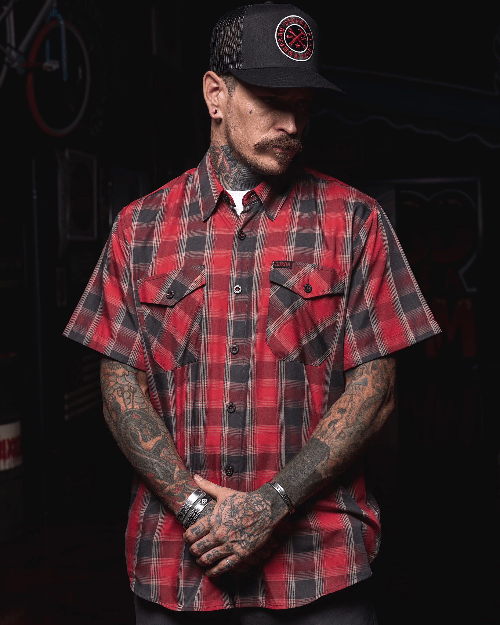 DIXXON MENS THE EXECUTIONER S/S BAMBOO SHIRT - RED/GREY