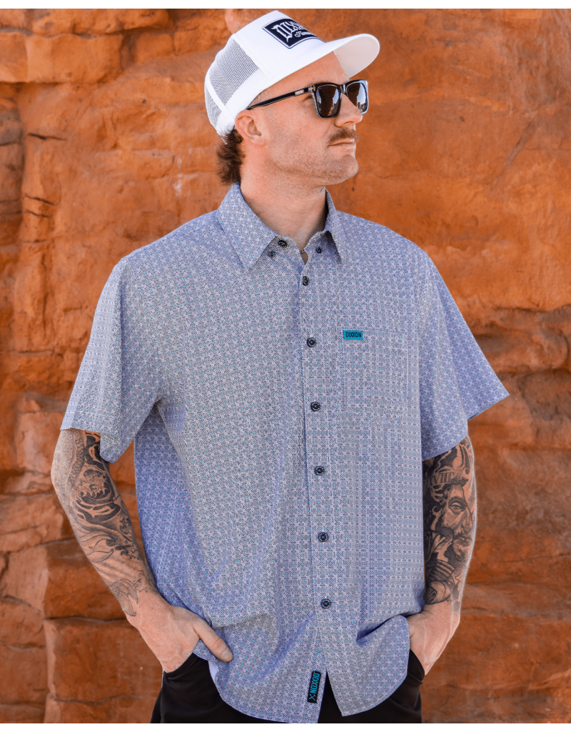 DIXXON MENS THE PLATEAU S/S PARTY SHIRT (BLUE/TEAL/WHITE)