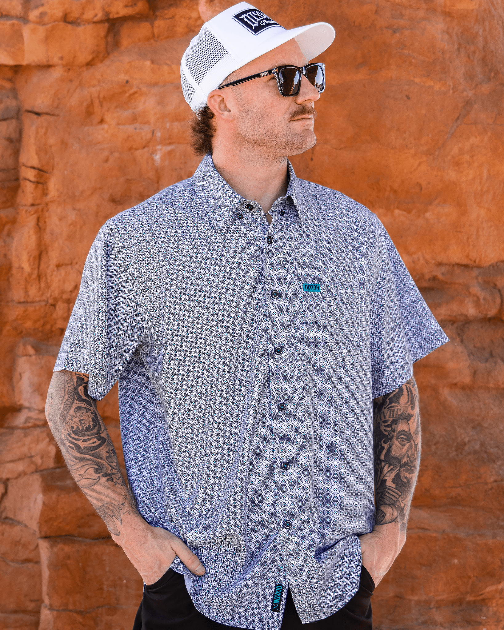 DIXXON MENS THE PLATEAU S/S PARTY SHIRT - BLUE/TEAL/WHITE
