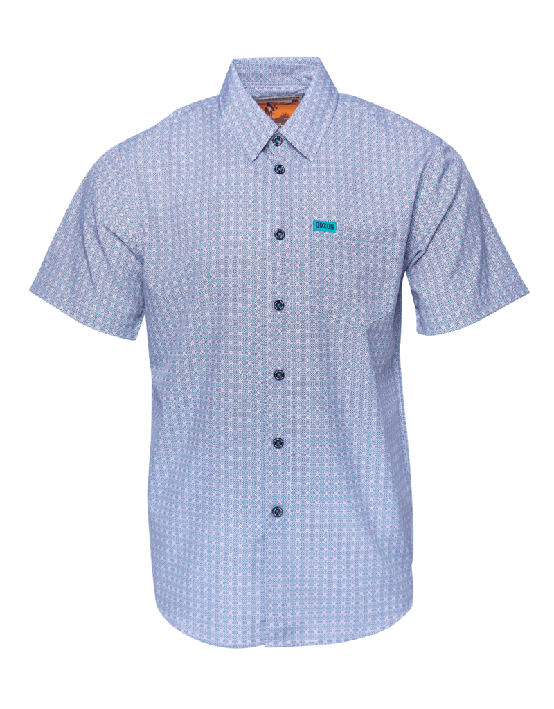DIXXON MENS THE PLATEAU S/S PARTY SHIRT (BLUE/TEAL/WHITE)