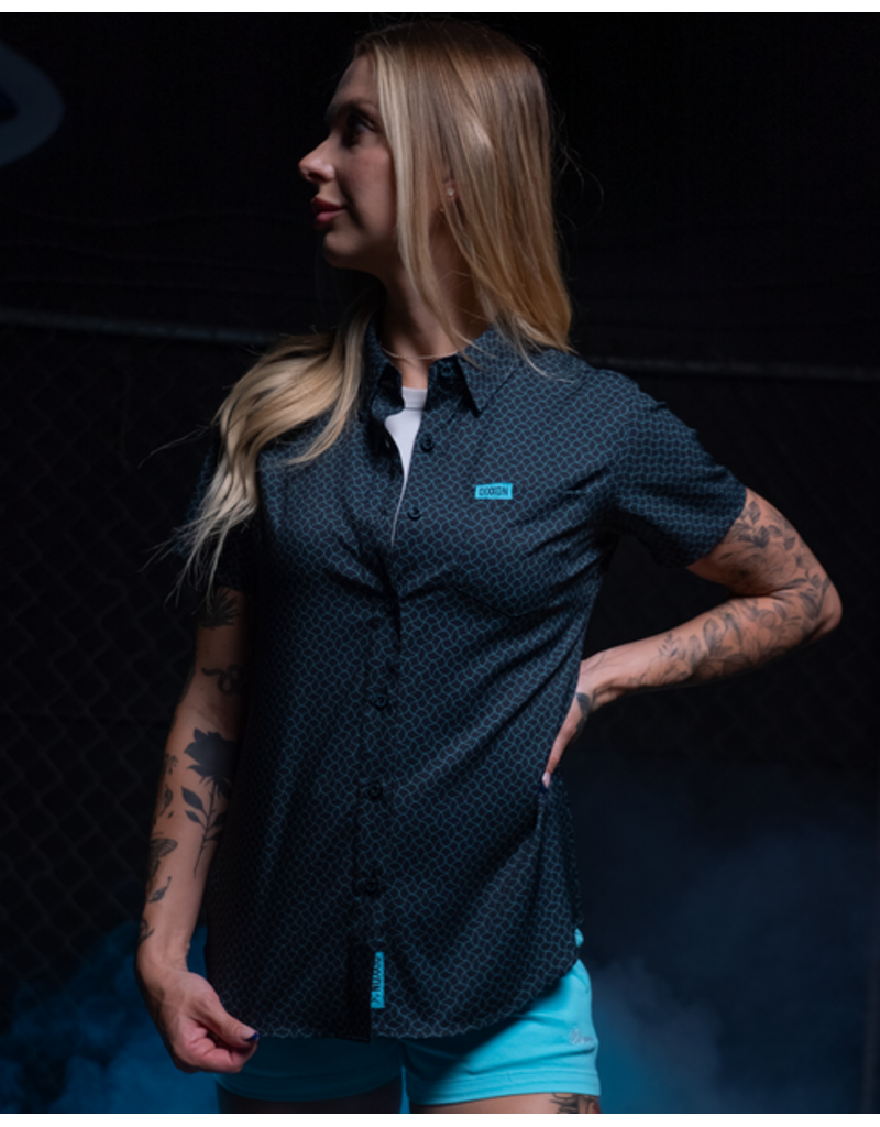 DIXXON WOMENS THE VISITOR S/S PARTY SHIRT (BLACK/TEAL)