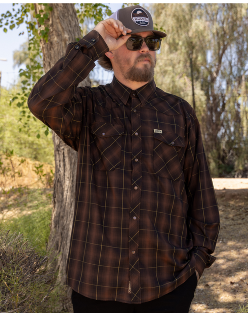 DIXXON MENS LARIAT LS BAMBOO SHIRT (BROWN/BLACK/GOLD)