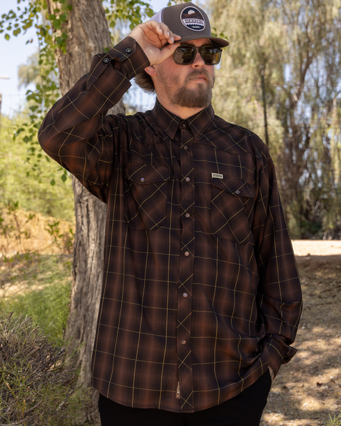 DIXXON MENS LARIAT LS BAMBOO SHIRT - BROWN/BLACK/GOLD