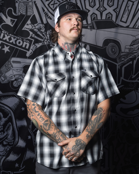 DIXXON MENS CRENSHAW HERITAGE S/S BAMBOO SHIRT - BLACK/WHITE/GREY