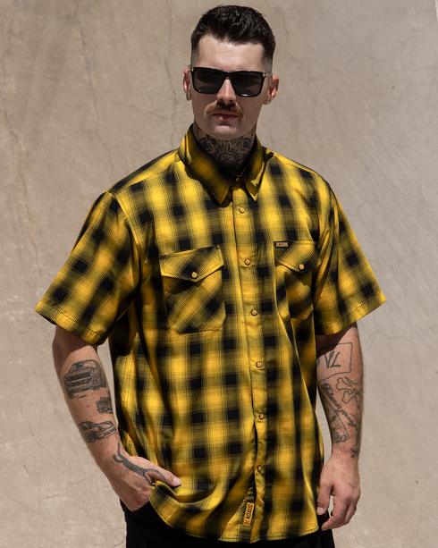 DIXXON MENS FRISCO HERITAGE S/S BAMBOO SHIRT - YELLOW/BLACK