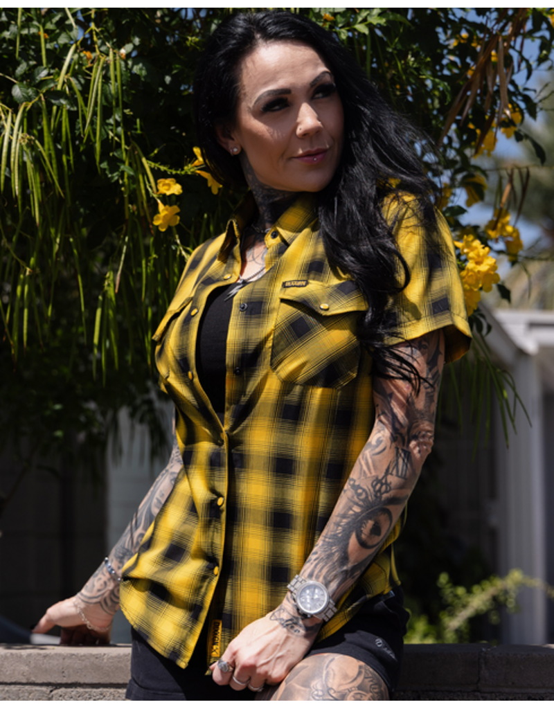 DIXXON WOMENS FRISCO HERITAGE S/S BAMBOO SHIRT (YELLOW/BLACK)
