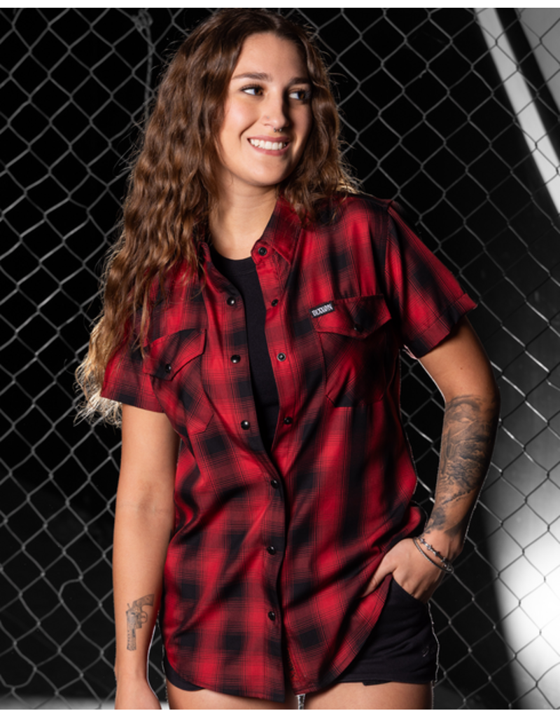 DIXXON WOMENS WATTS HERITAGE S/S BAMBOO SHIRT (RED/BLACK)