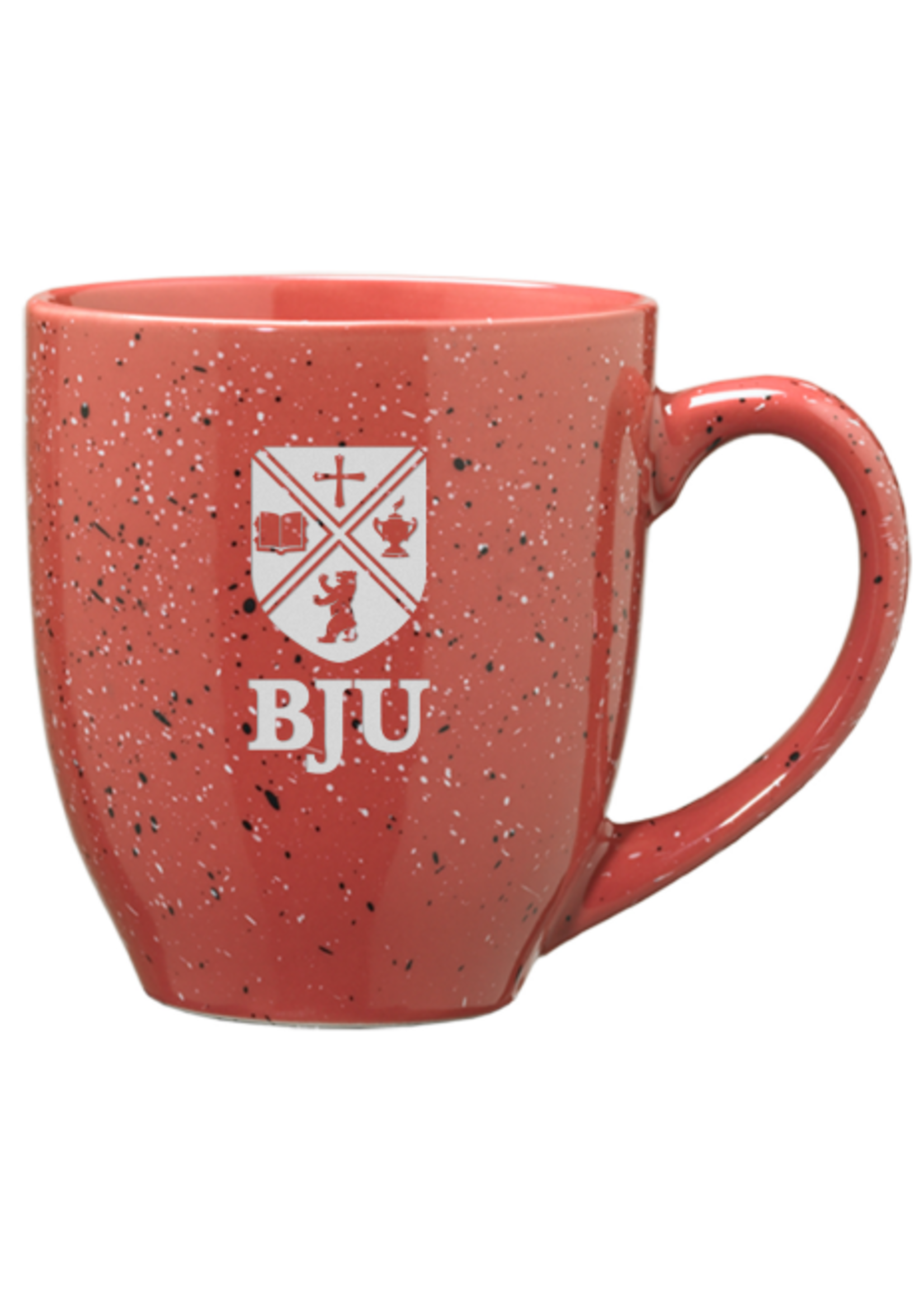 BJU Shield Bistro Speckled Ceramic Mug Pink  16oz.
