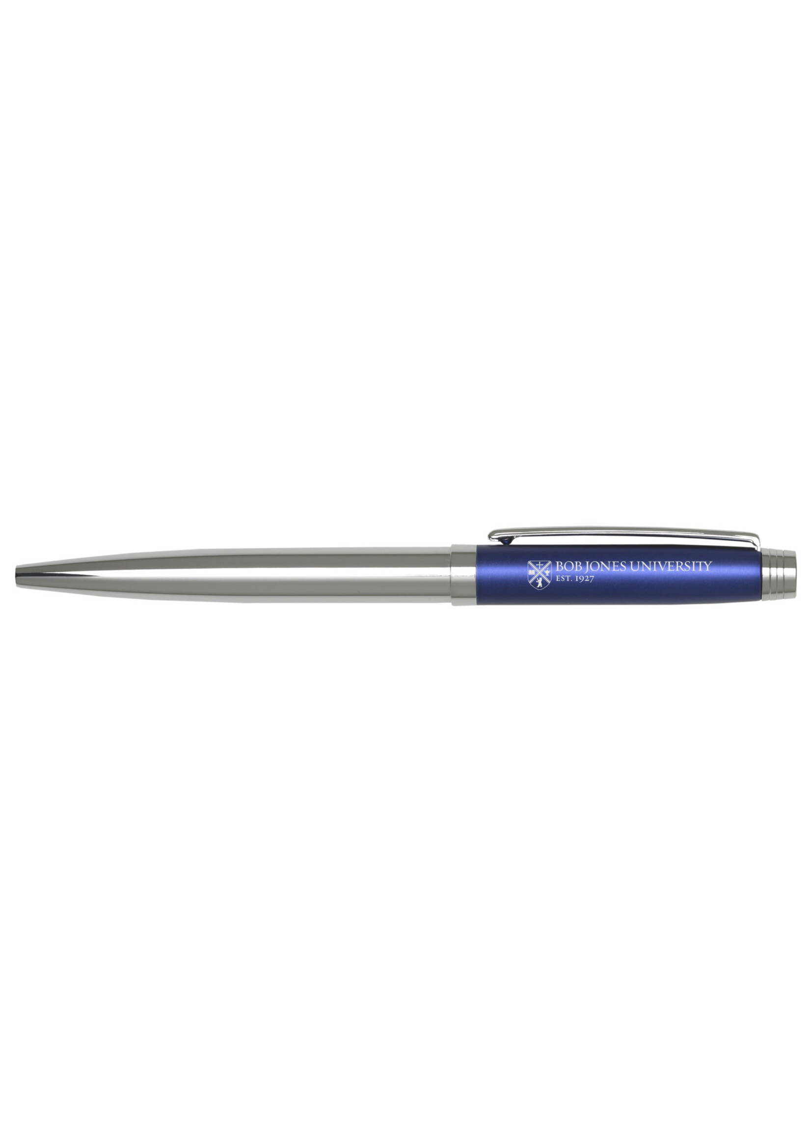 BJU Shield Slim Chrome & Color Ballpoint Pen  (Silver with Blue)-Black Ink