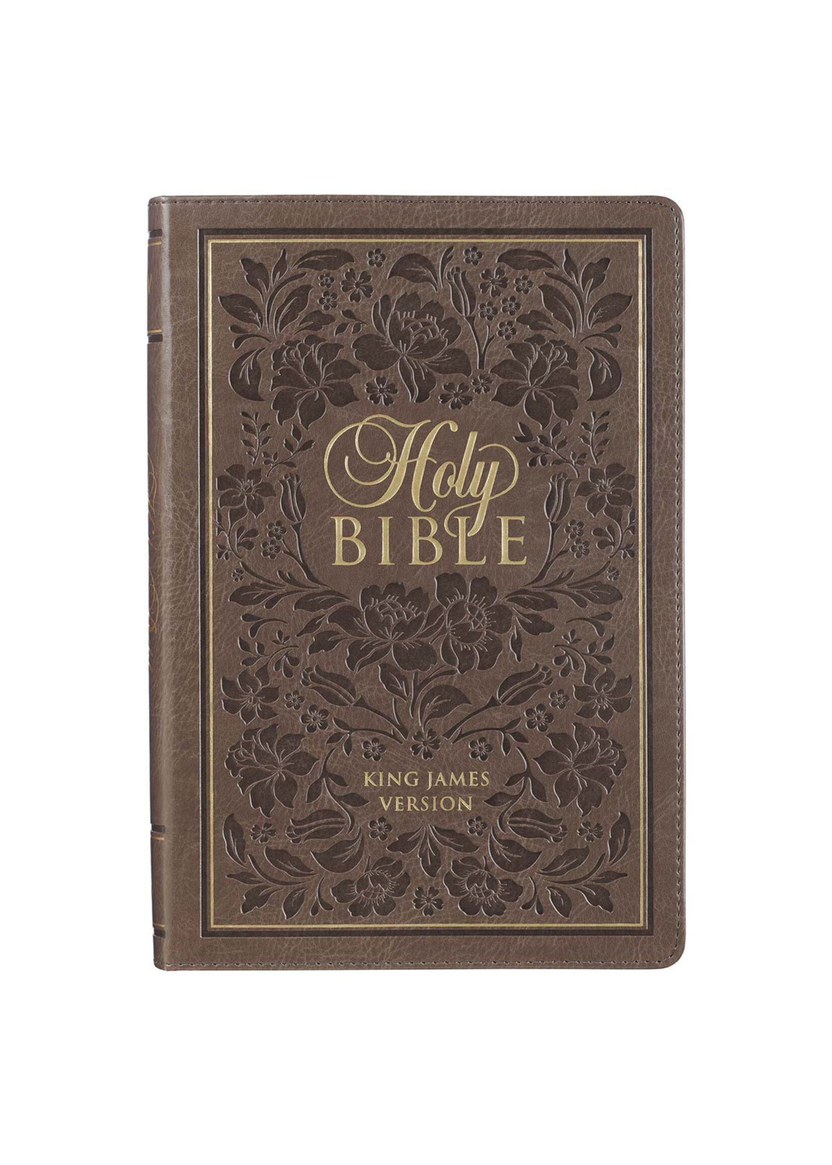 Dark Taupe Floral Faux Leather Large Print Thinline King James Version Bible with Thumb Index