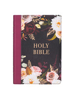 Black and Burgundy Floral Faux Leather Large Print Thinline King James Version Bible with Thumb Index