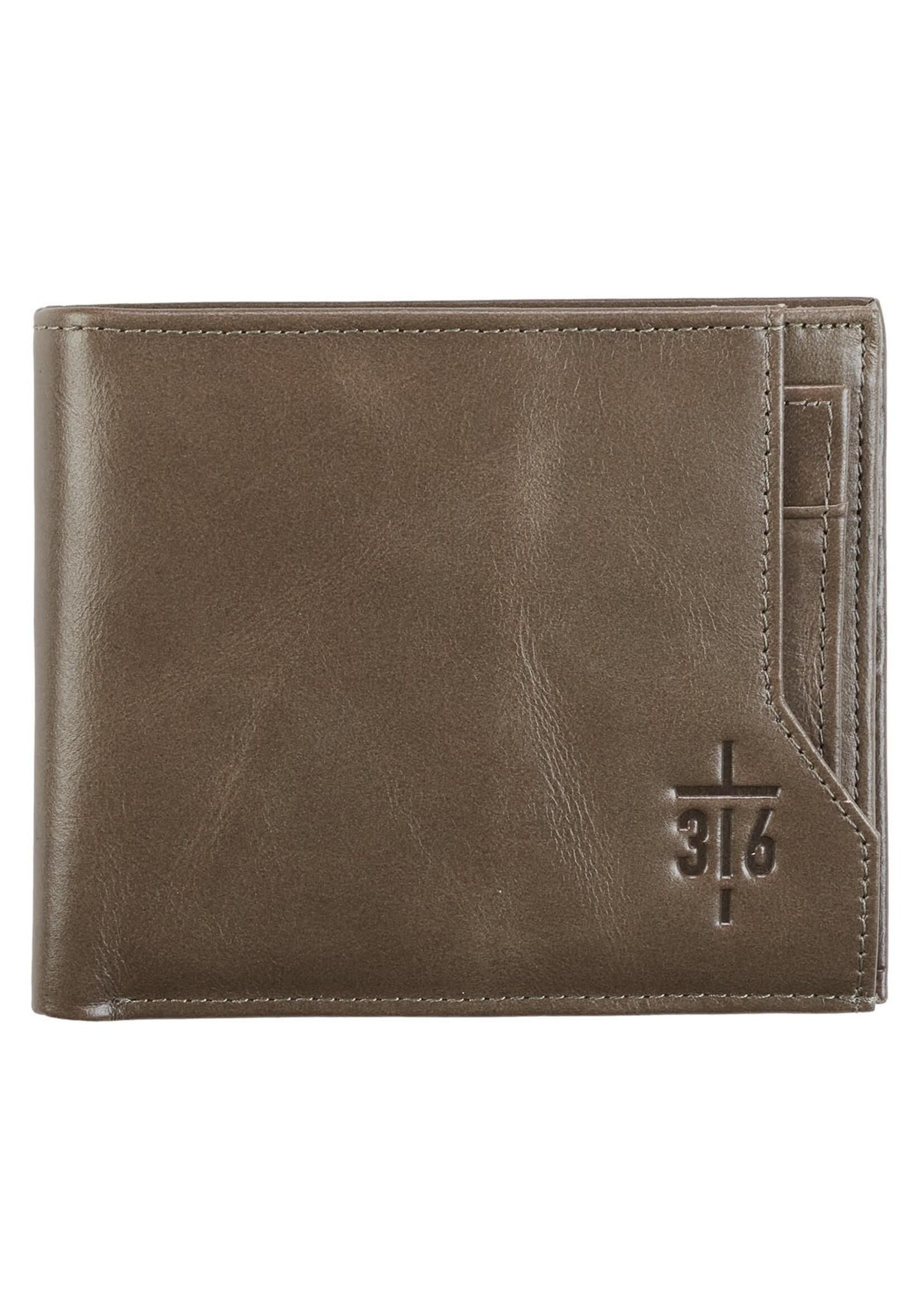 John 3:16 Cross Taupe Full Grain Leather Wallet