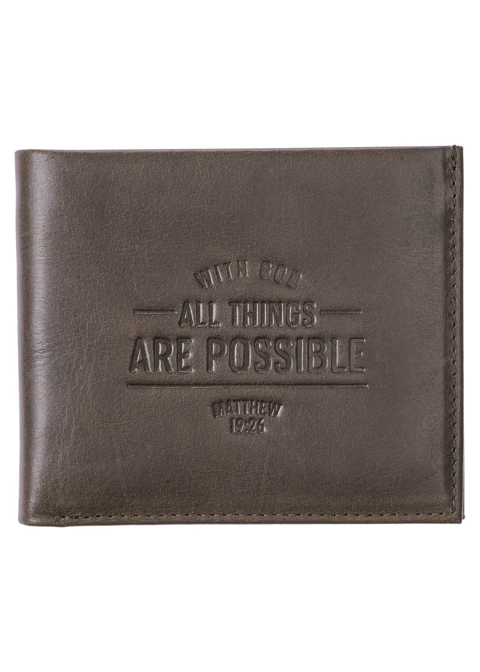 With God All Things Are Possible Brown Genuine Leather Wallet - Matthew 19:26