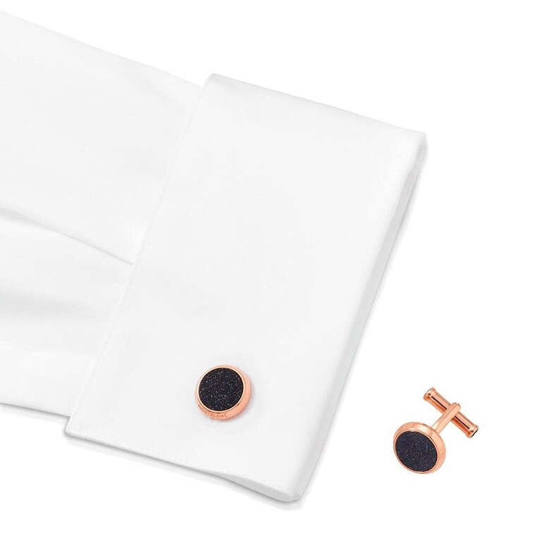 MONTBLANC Boutons de manchette ronds en acier et or rose avec pierres dorées bleues