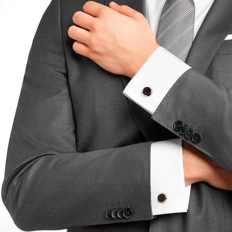 MONTBLANC Boutons de manchette ronds en acier et or rose avec pierres dorées bleues