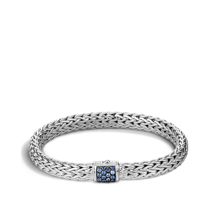 John Hardy Bracelet Classic Chain en Argent Serti d’un Pavé de Saphirs, 7.5MM