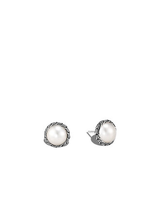 John Hardy Boucles d'oreilles Classic Chain en argent avec perle John Hardy Boucles d'oreilles Classic Chain en argent avec perle