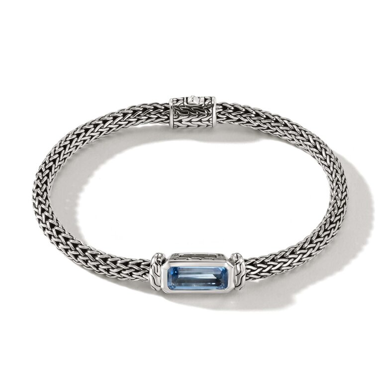 John Hardy Bracelet Icône, Argent Sterling, Topaze Bleue de Londres Traitée, 5MM