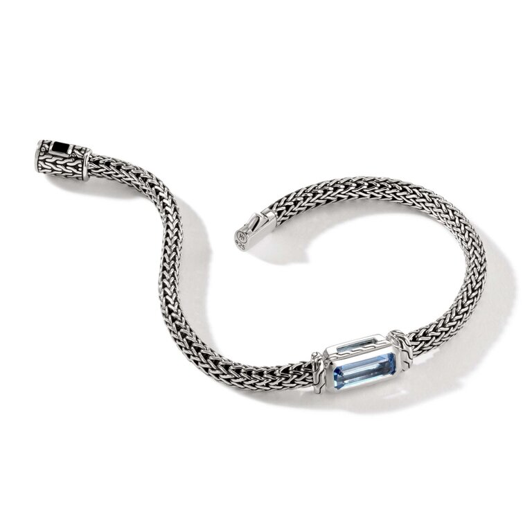 John Hardy Bracelet Icône, Argent Sterling, Topaze Bleue de Londres Traitée, 5MM