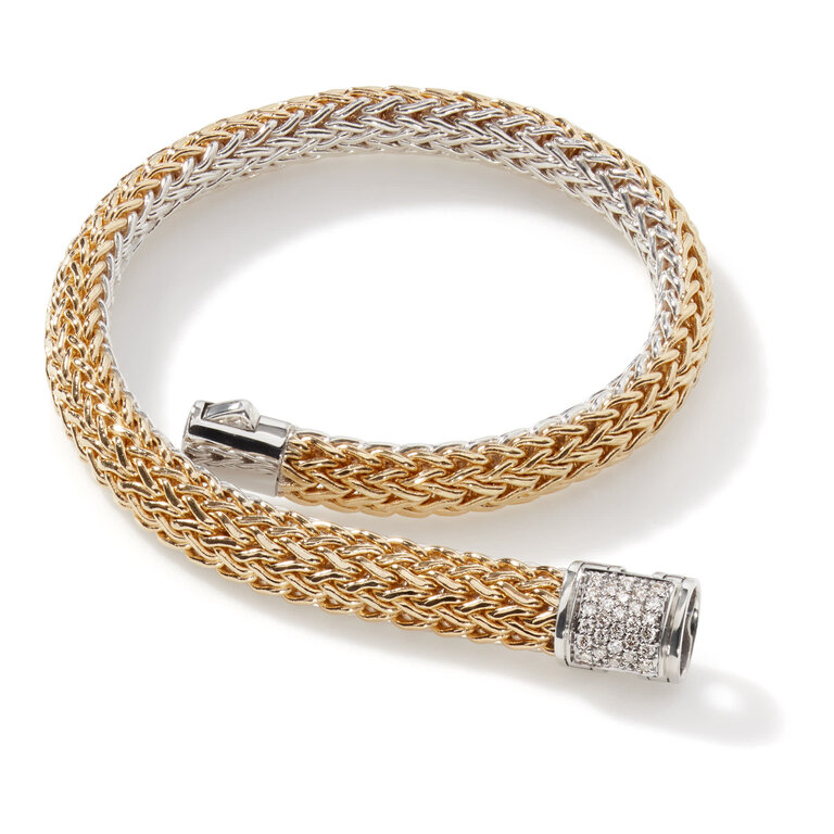 John Hardy Bracelet Réversible Classic Chain en Argent & Or 18k avec Diamants