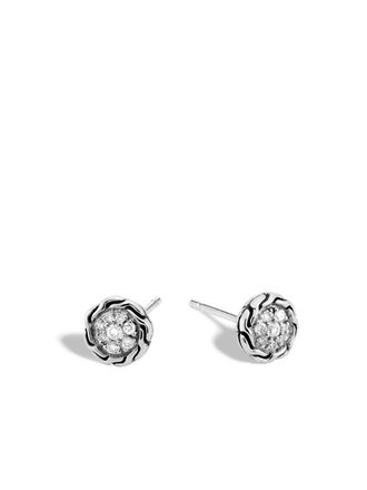 John Hardy Dormeuses en Chaîne Sculptée, Argent, Diamants John Hardy Dormeuses en Chaîne Sculptée, Argent, Diamants