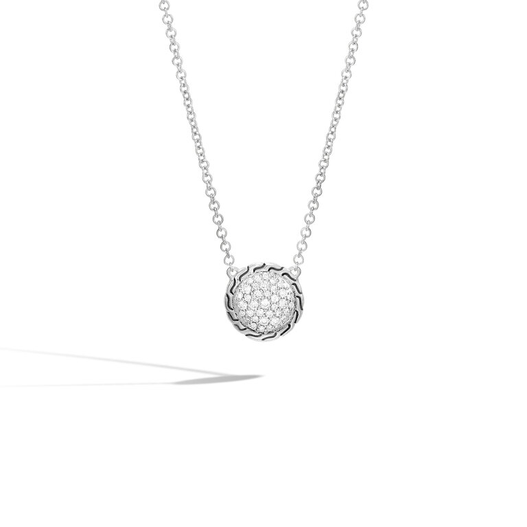 John Hardy Collier Pendentif en Argent avec Chaîne Sculptée & Diamants