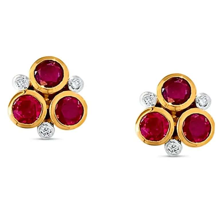 Trésor Boucle d'Oreilles en Or Jaune 18kt avec Rubis Ronds et Diamants