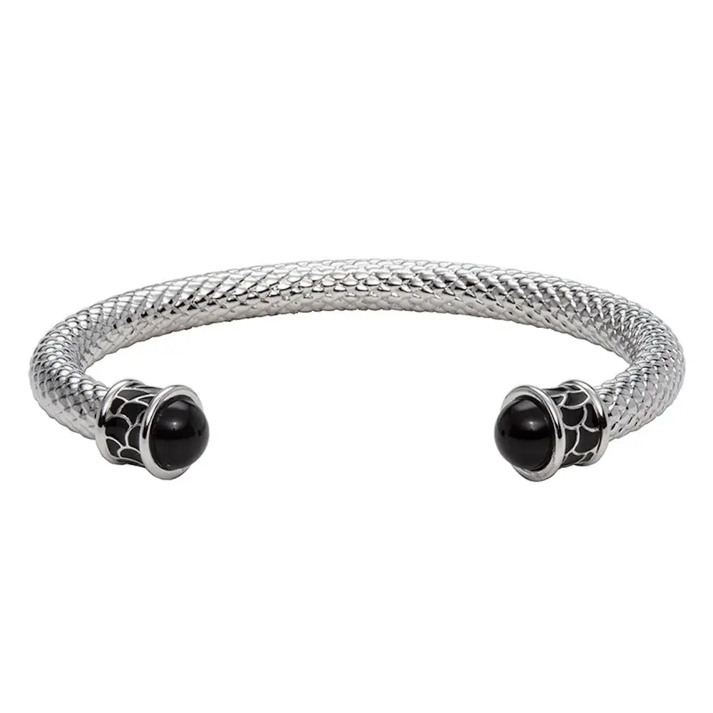 Bracelet rigide ouvert pierre noir