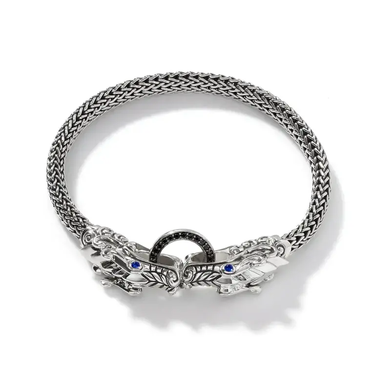 John Hardy Bracelet Legends Naga en Argent avec Saphirs Bleus & Noirs, 5MM