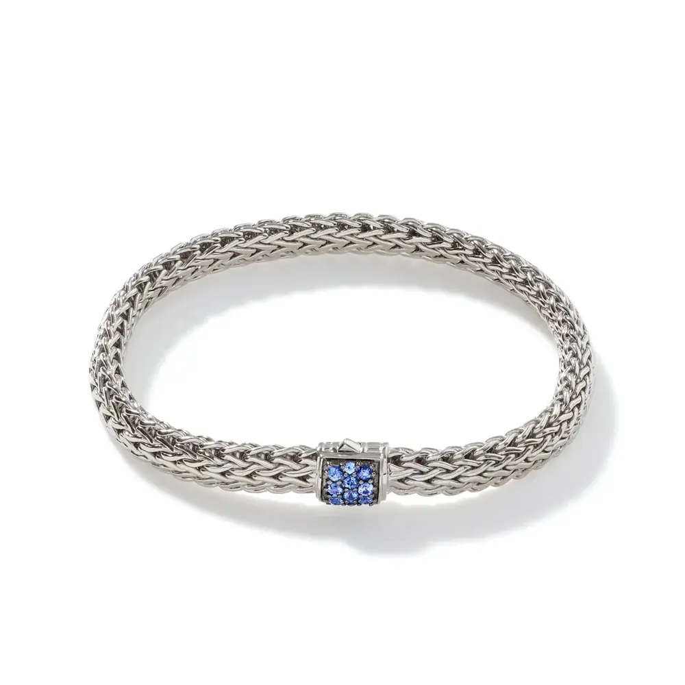 John Hardy Bracelet Classic Chain en argent avec saphirs 6,5 mm