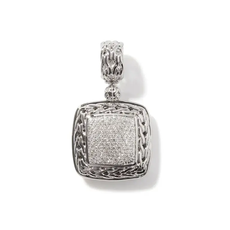John Hardy Pendentif en Argent à Chaîne Sculptée avec Diamants