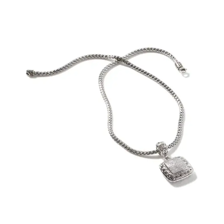 John Hardy Pendentif en Argent à Chaîne Sculptée avec Diamants